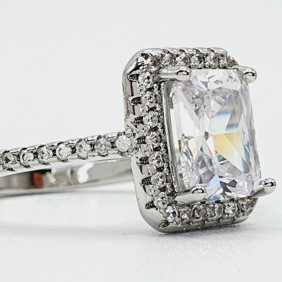 💥Engagement Radiant CZ Micro Pave Silver Plated Wedding Ring Set, UNVN12329 - Picture 7 of 10